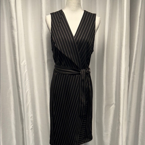 New Without Tags BCBGMaxAzria Black Pinstripe Wrap Dress Size M - Picture 1 of 8